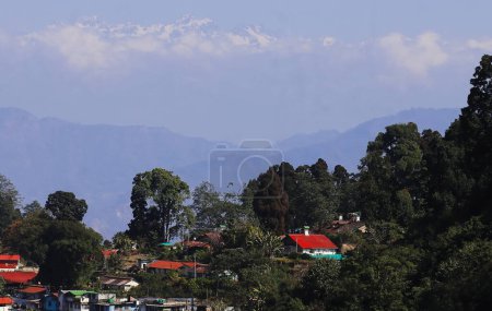 panoramic view of mountain village singamari, located on himalayan foothills near darjeeling hill station in west bengal, in india