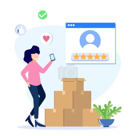 Photo for Flat style vector illustration. Customers Give Five Star Feedback. Clients Choose Satisfaction Ratings and Leave Positive Reviews. Customer Service Concepts and User Experience. - Royalty Free Image