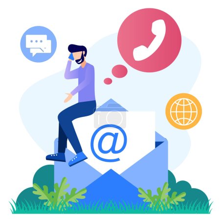 Illustration for Modern style vector illustration. Contact the person on the communication device. contact list of people on the phone, Contact us. For websites, landing pages, UI, mobile apps, posters, banners. - Royalty Free Image