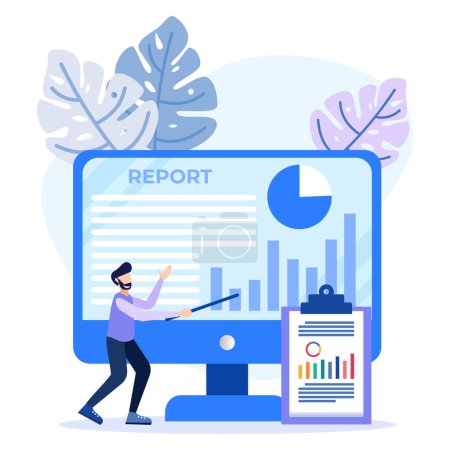 Flat vector illustration of payroll and employee payroll reports. Calculation of company income, tax revenue and budget planning.