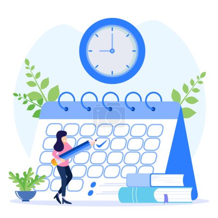 Photo for Business concept flat vector illustration. the person's character creates business schedules and other agenda items. vector, schedule business graphic design tasks of the week. - Royalty Free Image
