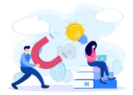 Illustration for Flat vector illustration Plagiarism concept with scenes of people in flat cartoon style. People character tries to steal his colleague's ideas. - Royalty Free Image