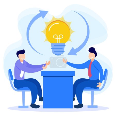 Flat style vector illustration of people characters discussing brainstorming with each other. Find solutions to solve problems.