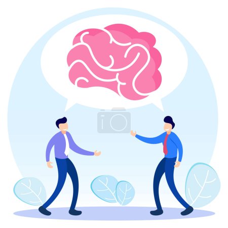 Flat style vector illustration of people characters discussing brainstorming with each other. Find solutions to solve problems.