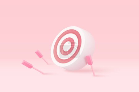 Illustration for 3d minimal excellent business idea goals. Leadership for successful  under creative concept in pastel background. 3d arrow hit center of target vector render on isolated pink background - Royalty Free Image