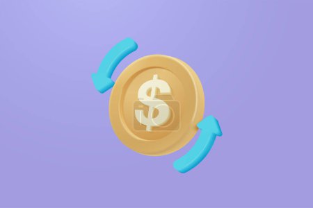 3D money coin transfer with concept of finance and investment, online payment concept, bundles cash and floating coins exchange. cashless society concept in 3d money icon vector rendering illustration