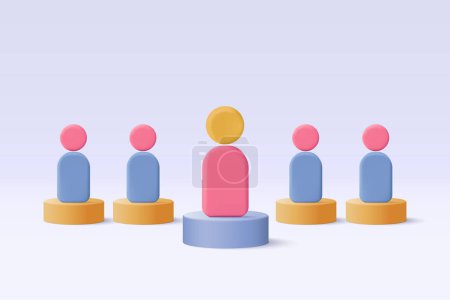 3D people in team leader symbol of teamwork. Problem-solving, business challenge in leadership connection to people, partnership concept. 3d teamwork idea icon vector render illustration