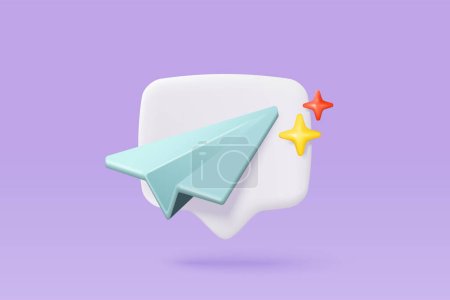 Illustration for 3d paper plane mail icon for send new message. Minimal email sent letter to social media online marketing. Subscribe to newsletter. 3d plane flight icon vector rendering illustration - Royalty Free Image
