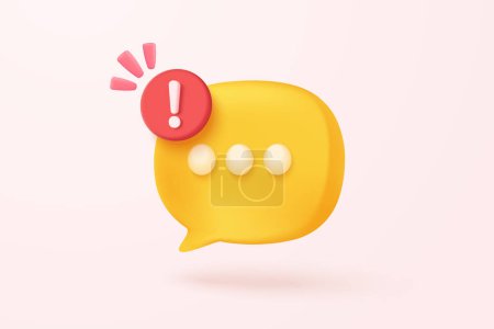 3D speech bubbles symbol on social media with alert notice. Comment or user reply sign false, correct, problem, fail chat message on social media. 3d bubble icon vector with shadow render illustration