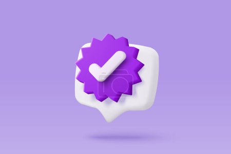 Ilustración de 3d check mark icon isolated on purple background. check list button best choice for right, success, tick, accept, agree on application. choose icon vector with shadow 3D rendering illustration - Imagen libre de derechos