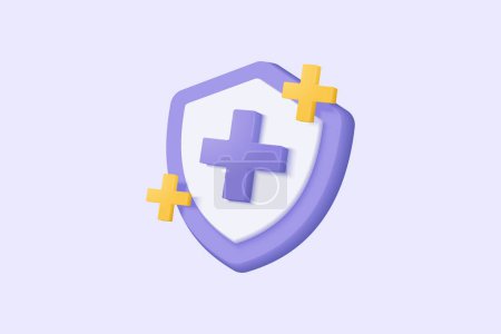 3d purple plus sign icon on the white background. Cartoon icon of first aid and health care with minimal style. Medical symbol of emergency help. 3d aid vector render illustration