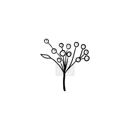 Téléchargez les illustrations : Branche avec des baies et des feuilles en noir isolé sur fond blanc. Illustration de croquis vectoriels dessinés à la main dans un style de gravure vintage doodle réaliste. Rowan, argousier, guelder rose, canneberge - en licence libre de droit