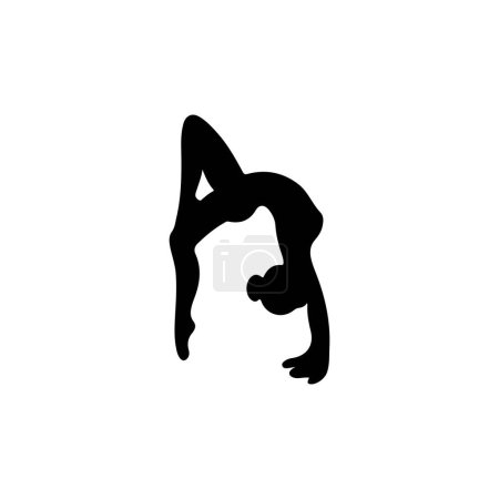 Beautiful yoga asana in wheel pose in black isolated on white background. Hand drawn vector silhouette illustration in doodle icon style. Concept of healthy training, lifestyle, sport