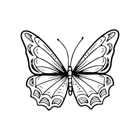 Beau papillon réaliste avec des points en noir isolé sur fond blanc. Illustration de croquis vectoriels dessinés à la main dans un style vintage d'art en ligne gravé à doodle. Conception de tatouage, légèreté, insecte volant