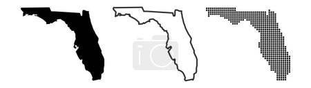 Téléchargez les illustrations : Floride carte contour. Carte de la Floride. Glyphe et esquisse la carte de Floride. Carte de l'État américain. Comté de Sarasota. Silhouette Tampa et Miami. - en licence libre de droit