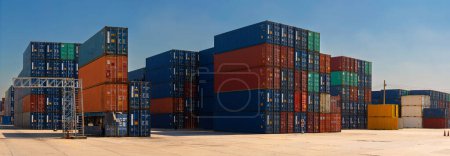 Photo for Container yard and Industrial port. - Royalty Free Image