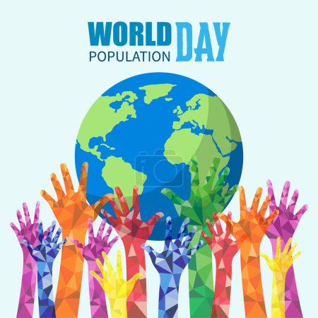 Ilustración de Ilustración del vector plano del día de la población mundial con polly bajo colorido y texto - Imagen libre de derechos