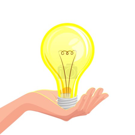Téléchargez les illustrations : Creative idea concept with hand holding bulb lamp. Vector illustration - en licence libre de droit