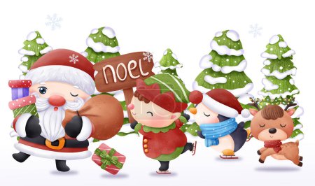 Christmas Illustration Santa and friends