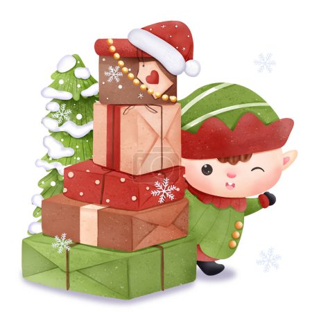 illustration de Noël avec petit elfe