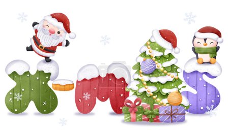 Téléchargez les illustrations : Illustration de Noël Père Noël et ses amis - en licence libre de droit