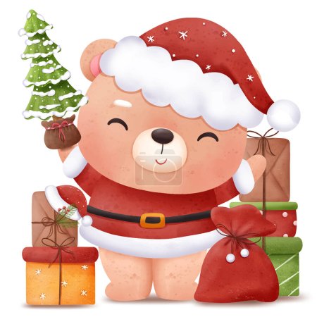 Cute christmas baby bear illustration