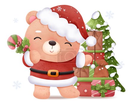 Téléchargez les illustrations : Illustration mignonne de Noël bébé ours - en licence libre de droit