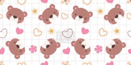 Illustration for Cute animals face and floral seamless pattern - Royalty Free Image