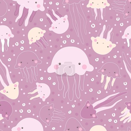 Illustration for Cute Mermaids and Friends Seamless Pattern - Royalty Free Image