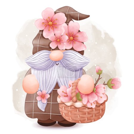 Illustration for Cherry Blossom Gnome Illustration - Royalty Free Image