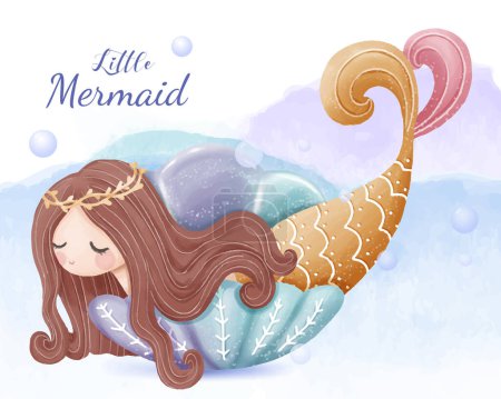 Illustration for Cute mermaid and sea life illustration - Royalty Free Image