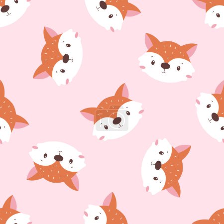 Illustration for Cute animals face and floral seamless pattern - Royalty Free Image