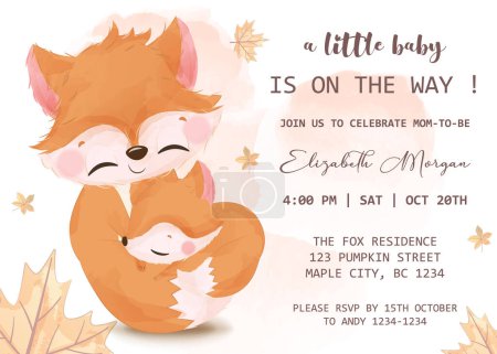 Illustration for Baby shower invitation template with fox - Royalty Free Image