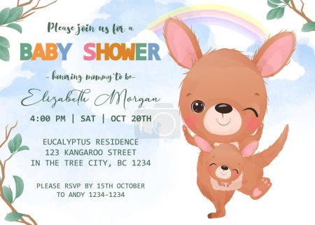 Illustration for Baby shower invitation template with kangaroo - Royalty Free Image