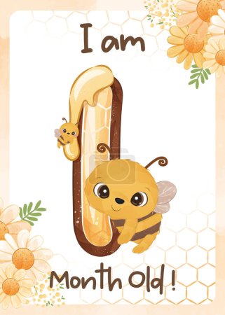 Ilustración de Bebé tarjetas hito conjunto con abeja linda - Imagen libre de derechos