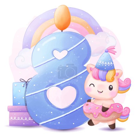 Ilustración de Lindos unicornios fiesta de cumpleaños Ilustración - Imagen libre de derechos