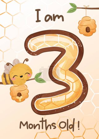 Illustration for Baby milestone cards set with cute bee - Royalty Free Image