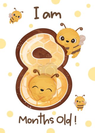 Illustration for Baby milestone cards set with cute bee - Royalty Free Image