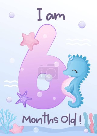 Illustration for Baby milestone cards set with kitty mermaid - Royalty Free Image