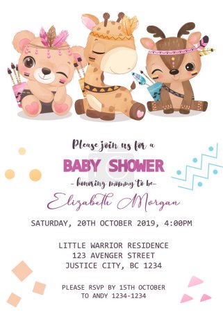 Illustration for Baby shower invitation template with cute animals - Royalty Free Image