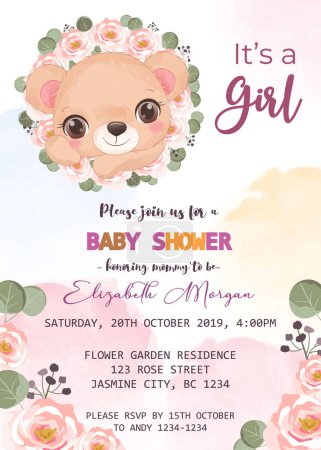 Illustration for Baby shower invitation template with baby bear - Royalty Free Image
