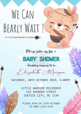 Illustration for Baby shower invitation template with baby bear - Royalty Free Image