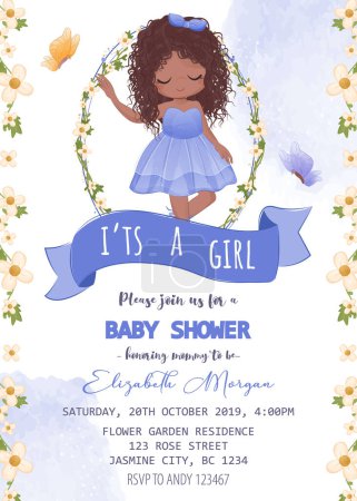 Illustration for Baby shower invitation template with cute girl - Royalty Free Image