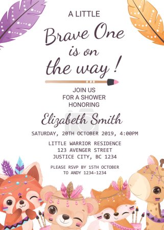 Illustration for Baby shower invitation template with tribal animals - Royalty Free Image