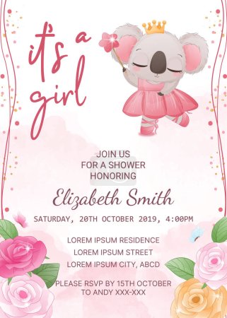 baby shower invitation template with cute koala