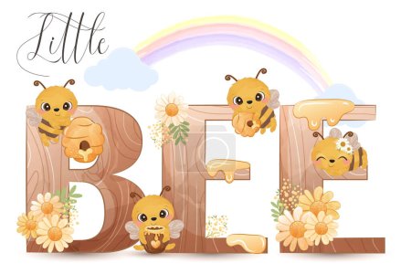 Illustration for Cute honey bee illustration with alphabets - Royalty Free Image