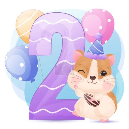 Téléchargez les illustrations : Numéro décoratif avec animal sauvage mignon pour la décoration d'anniversaire - en licence libre de droit