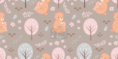 Illustration for Cute mom and baby bear seamless pattern - Royalty Free Image