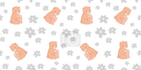 Illustration for Cute mom and baby bear seamless pattern - Royalty Free Image