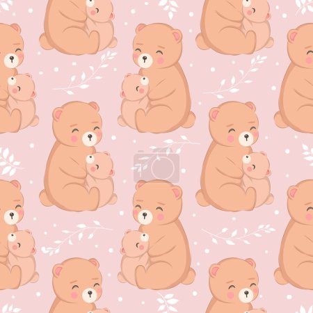 Téléchargez les illustrations : Maman mignonne et bébé ours modèle sans couture - en licence libre de droit